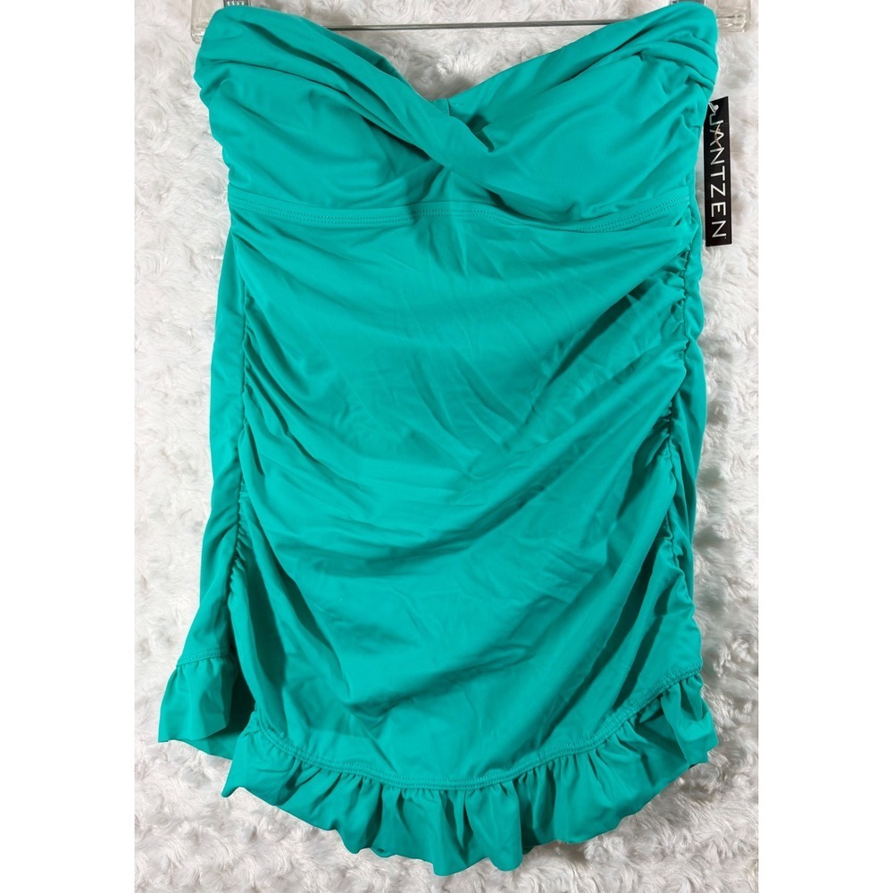 Jantzen Womens Size 6 Strapless Ruffle Teal Green Ruched One Piece Swimsuit NEW
